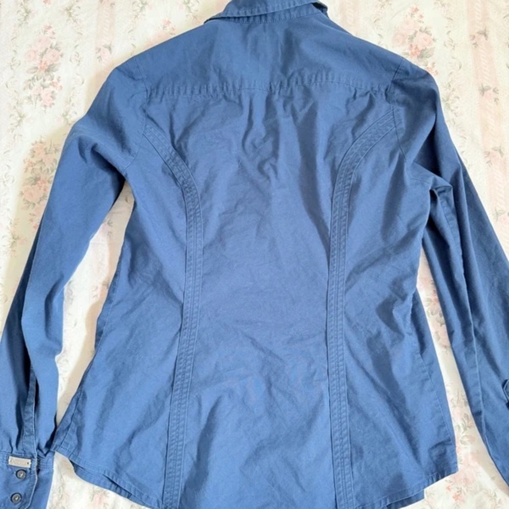 Express Navy Button-Up Blouse With Patterned Coll… - image 2